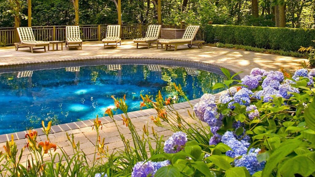 Outdoor spaces with lap pool